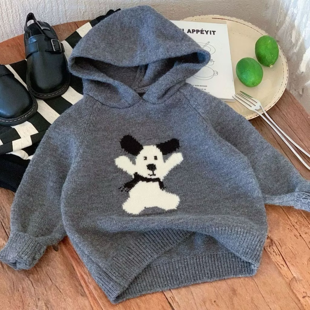 TL - Áo len hoodie in cún ghi(80-130)