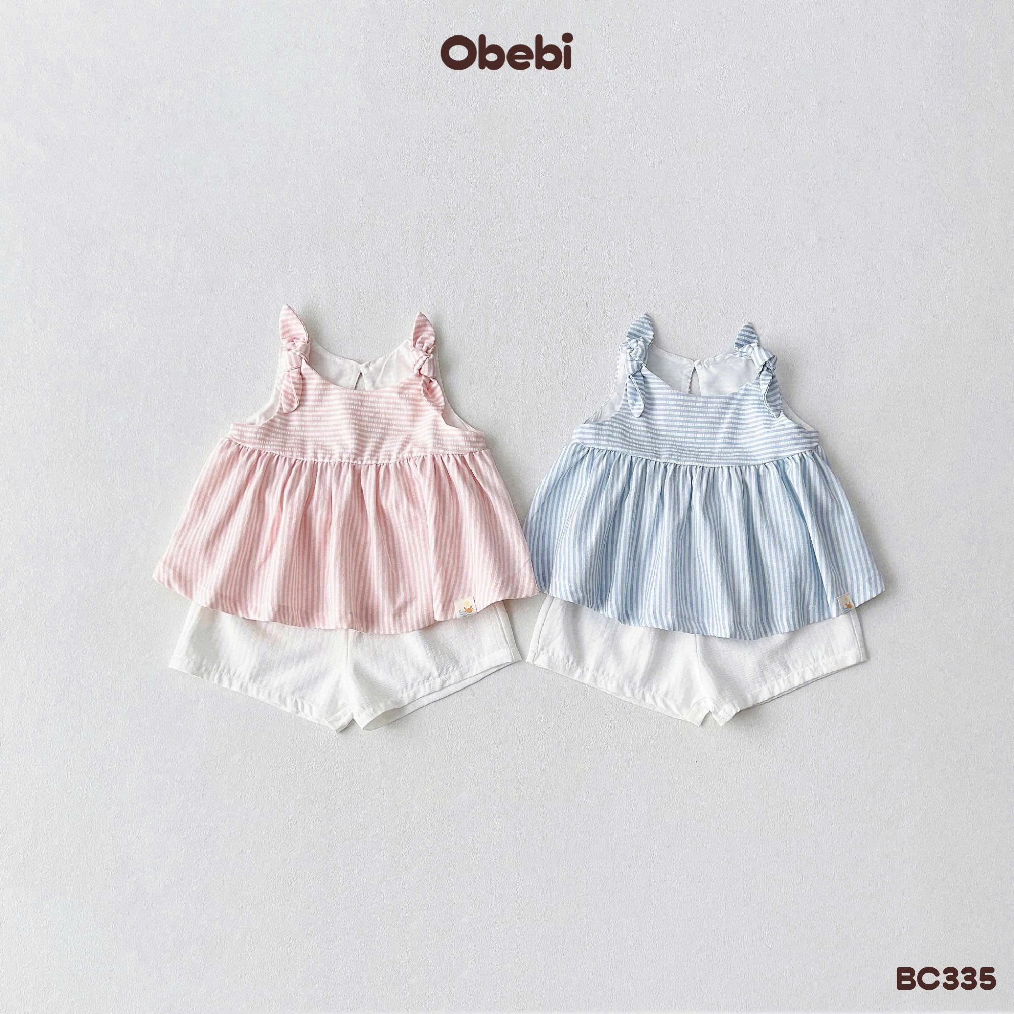 OBEBI - Bộ ba lỗ bé gái kẻ sọc buộc nơ OBEBI (73-120)