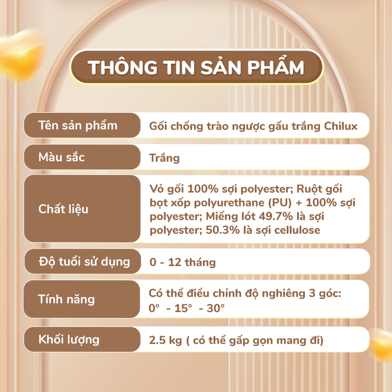 CHILUX - GỐI CHỐNG TRÀO NGƯỢC GẤU TRẮNG