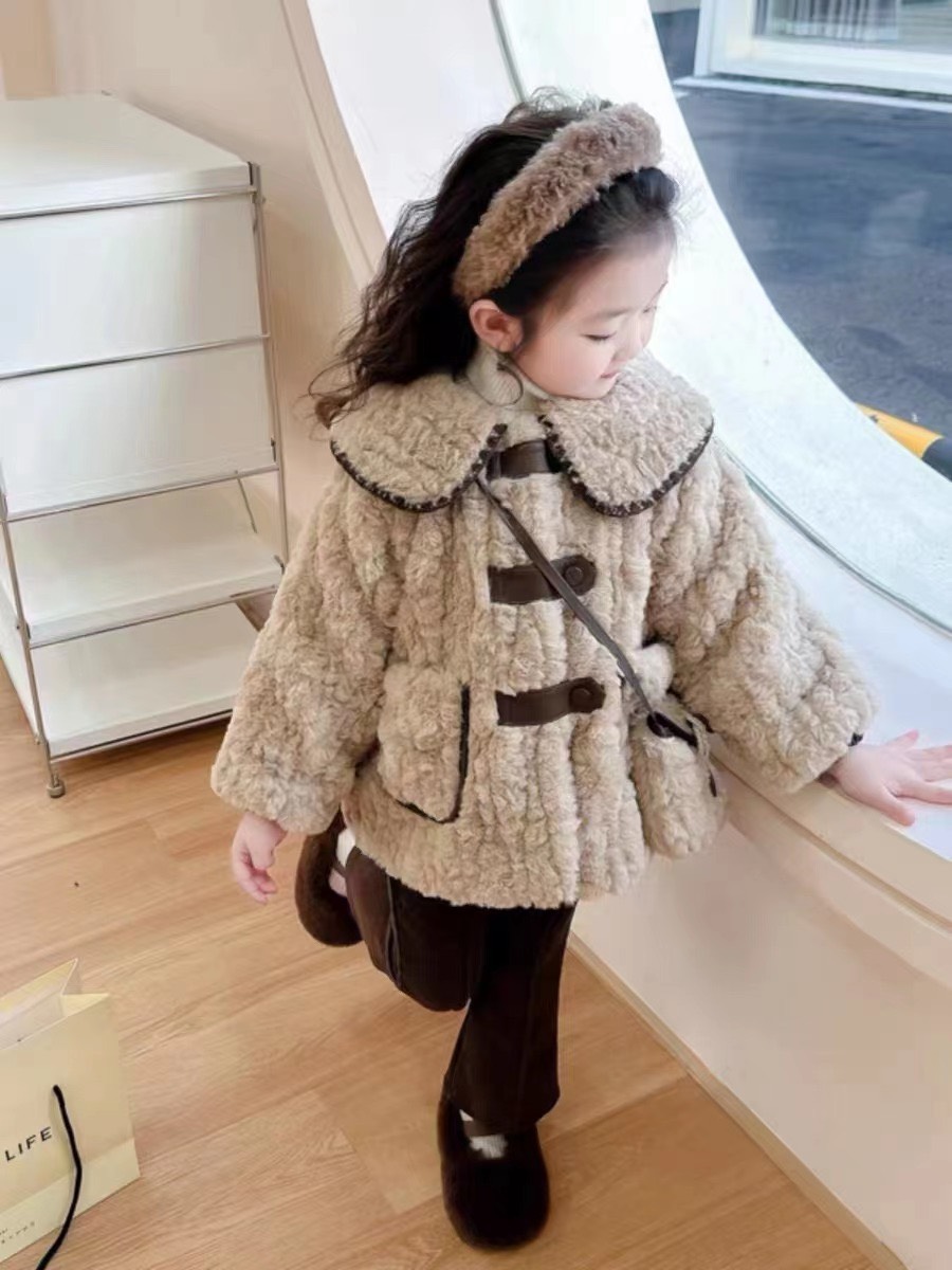 MT Áo lông cừu nâu túi phối da(5-13)