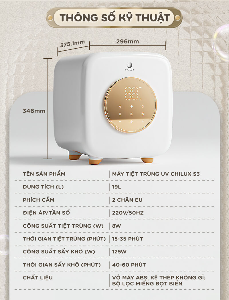 CHILUX - MÁY TIỆT TRÙNG UV SẤY KHÔ ĐA NĂNG S3