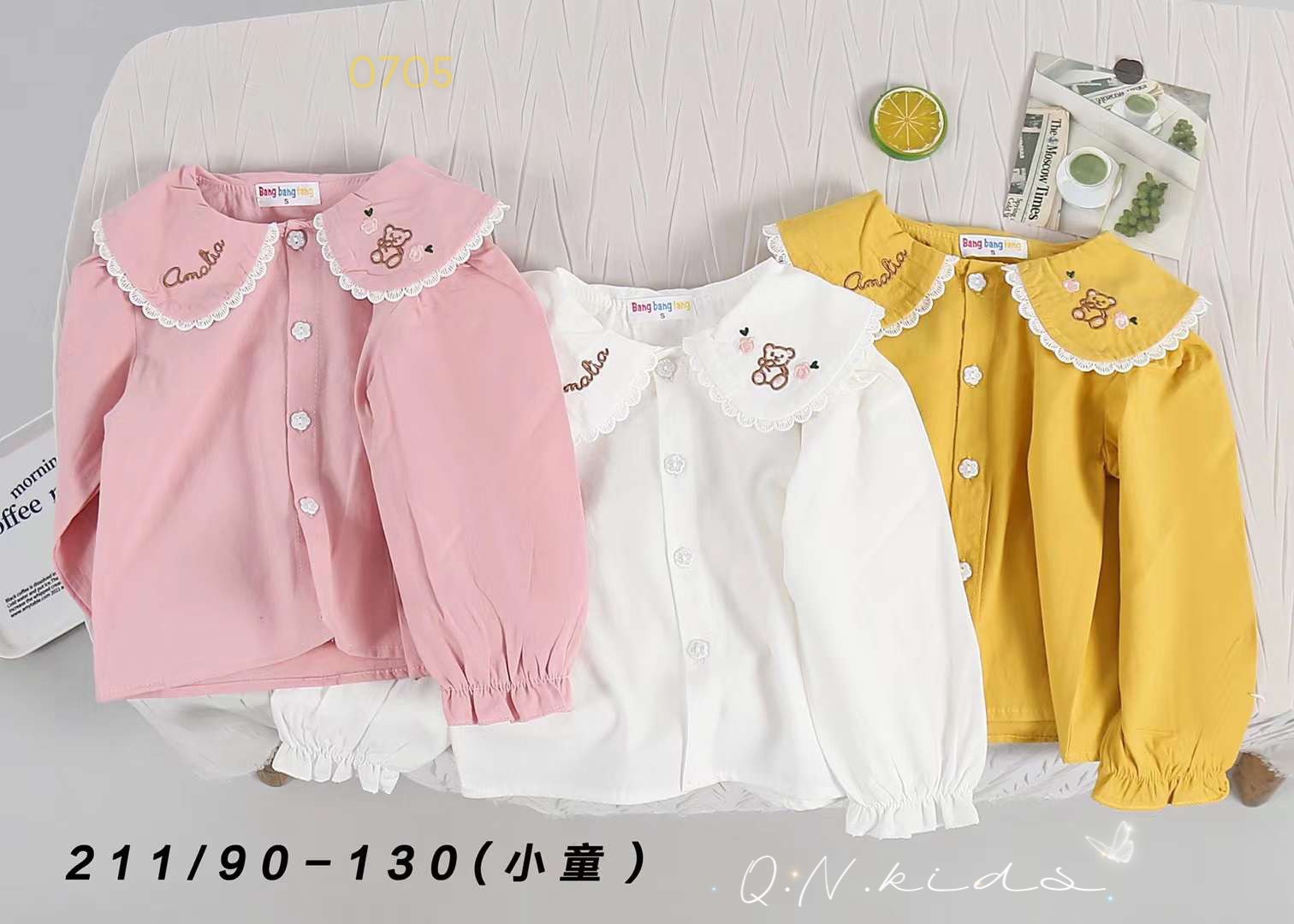 MT Áo sơ mi cổ sen thêu bóng tim (S -XXL)