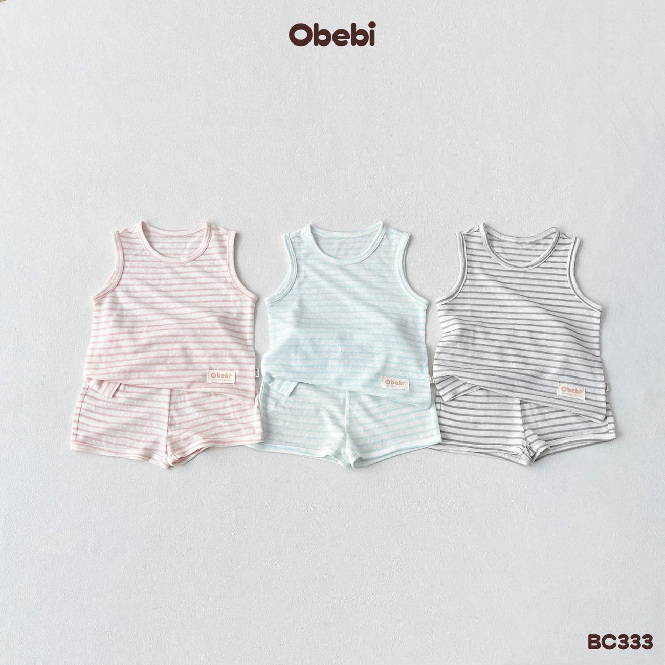 OBEBI - Bộ ba lỗ họa tiết kẻ pastel mùa hè OBEBI (73-120)
