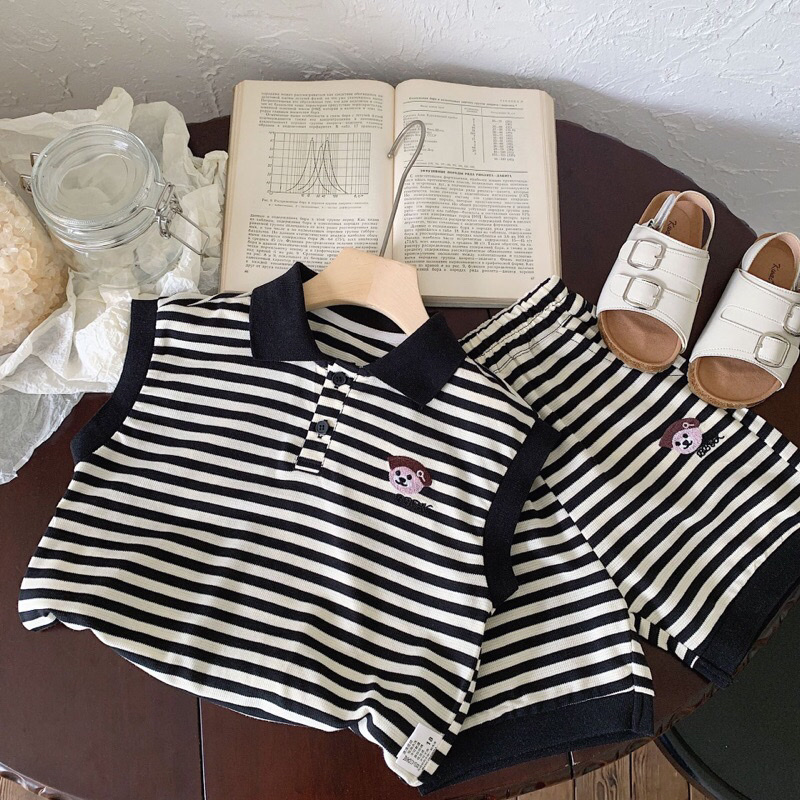 LB - Bộ ba lỗ cổ Polo kẻ(90-140)