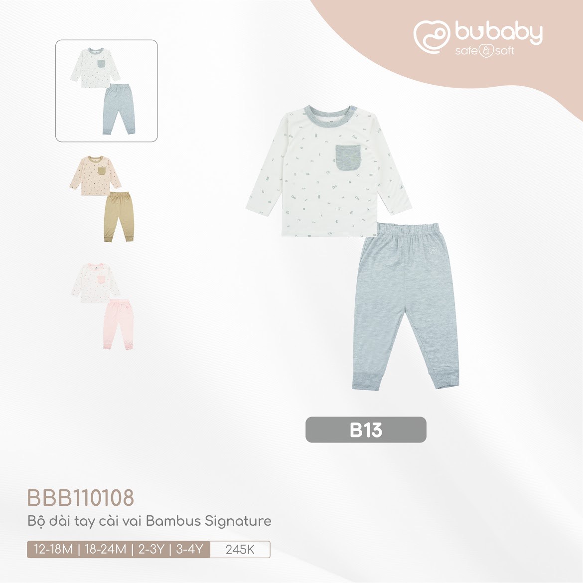 BUBABY - Bộ dài tay CV Bambus Signature (S1-4Y)