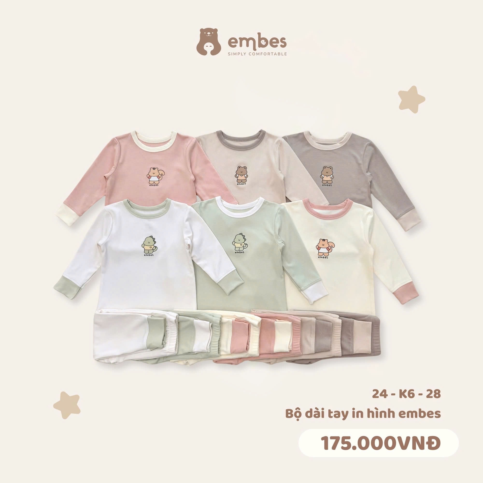 TH - Bộ dài tay in hình Gấu Embes(9M-4Y)