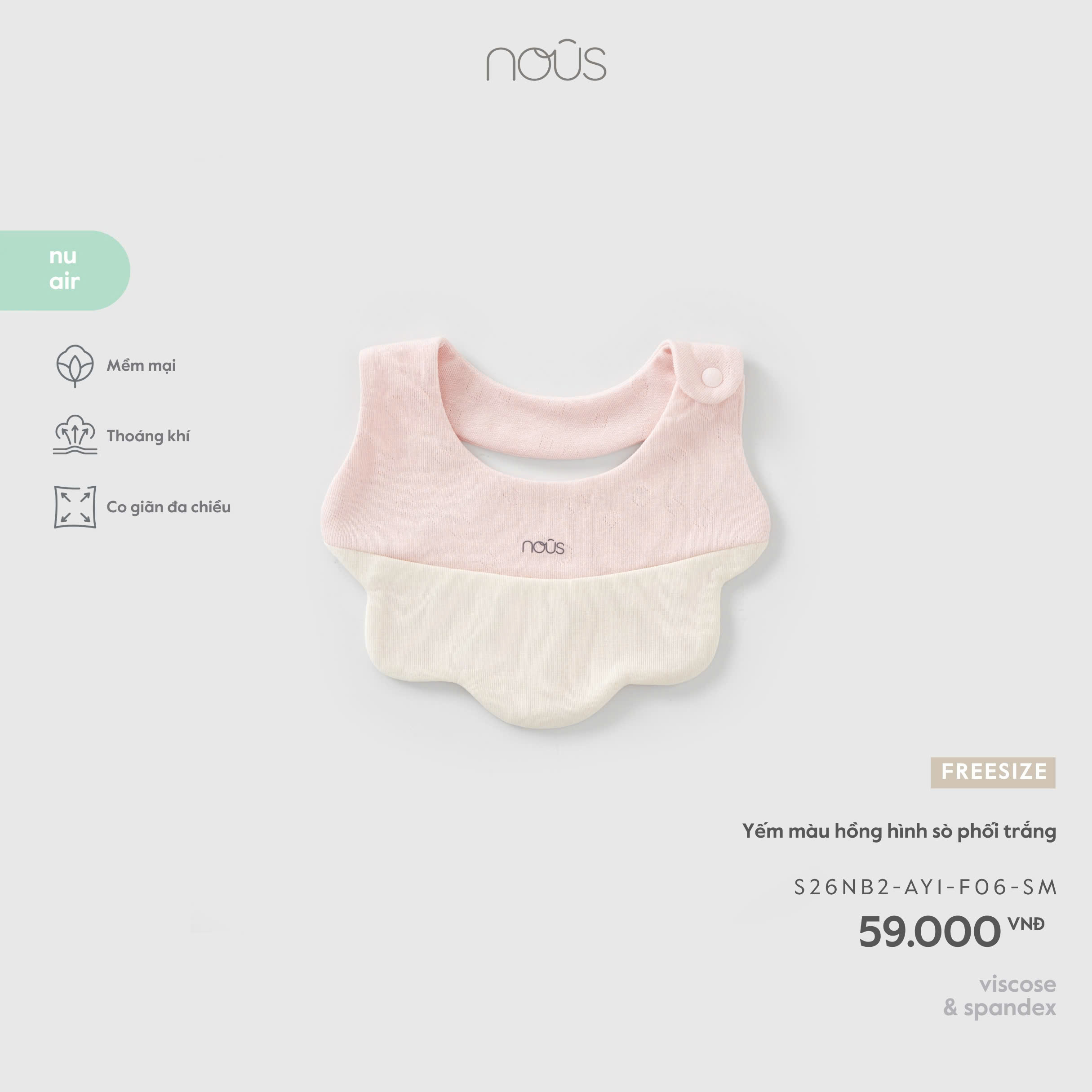NOUS - Yếm màu hồng hình sò phối trắng