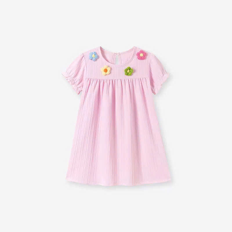 TL - Váy hồng suông đính hoa len (2-7Y)