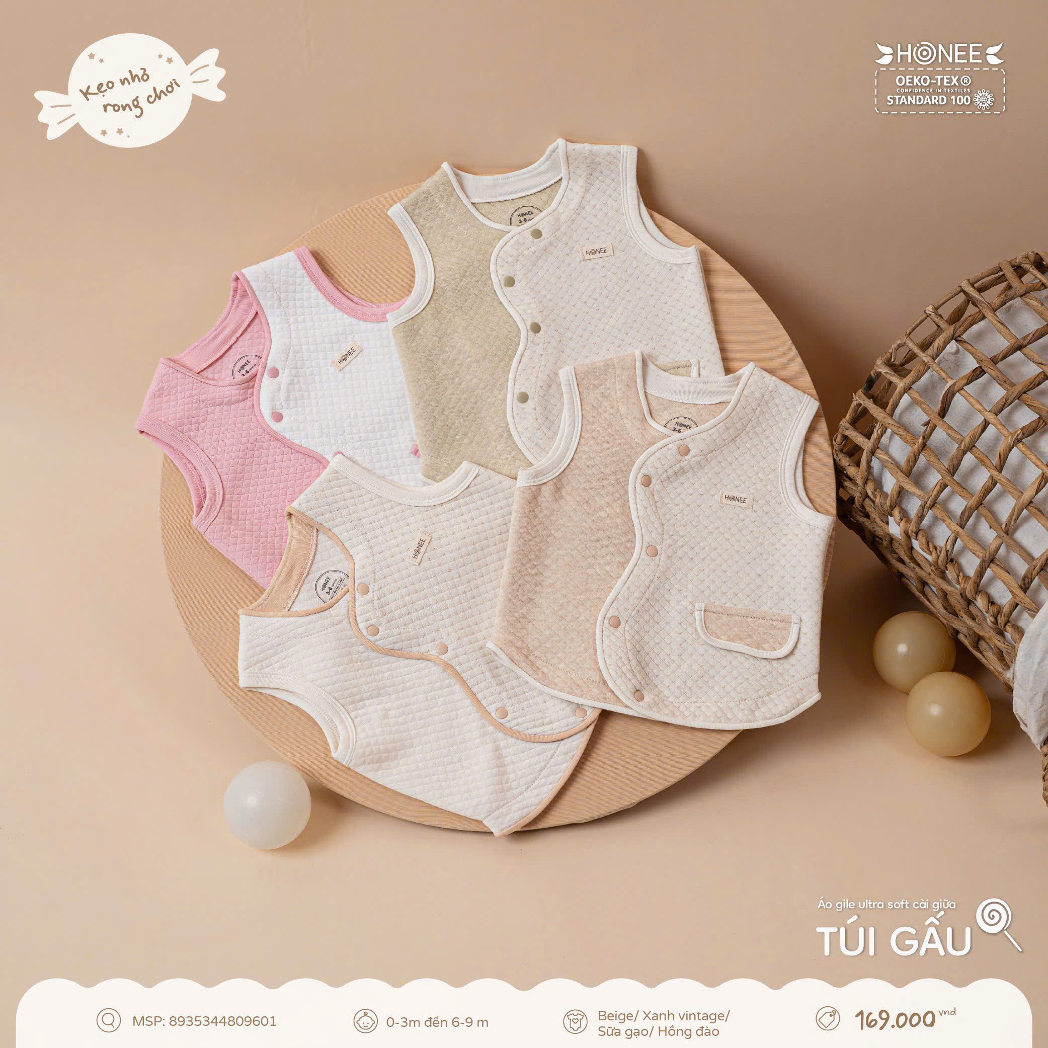 HONEE - ÁO GILE ULTRA CÀI GIỮA TÚI GẤU (0-9M)