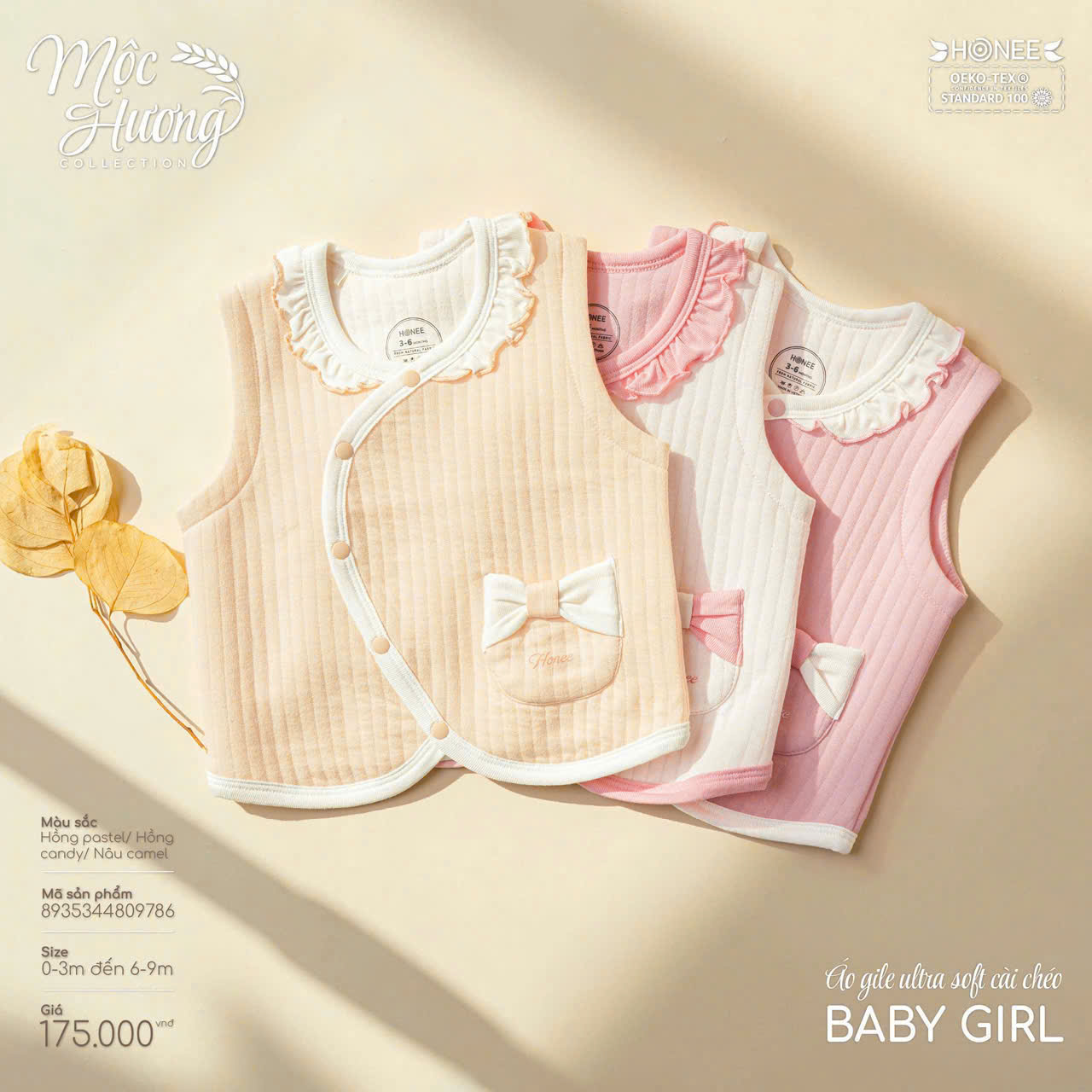 HONEE -  ÁO GILE ULTRA SOFT CÀI CHÉO BABY GIRL (0-9M)