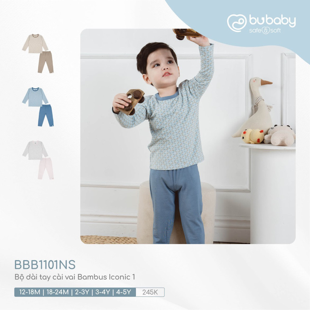 BUBABY - Bộ dài tay cài vai Bambus Iconic 1(12M-5Y)