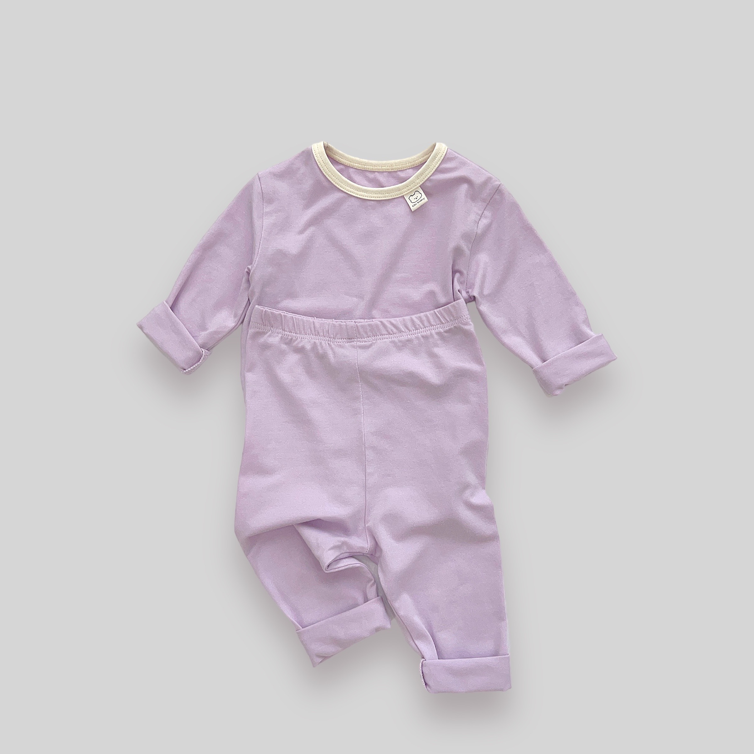 OBB Bộ Cotton trơn cổ viền kem(S80-100)