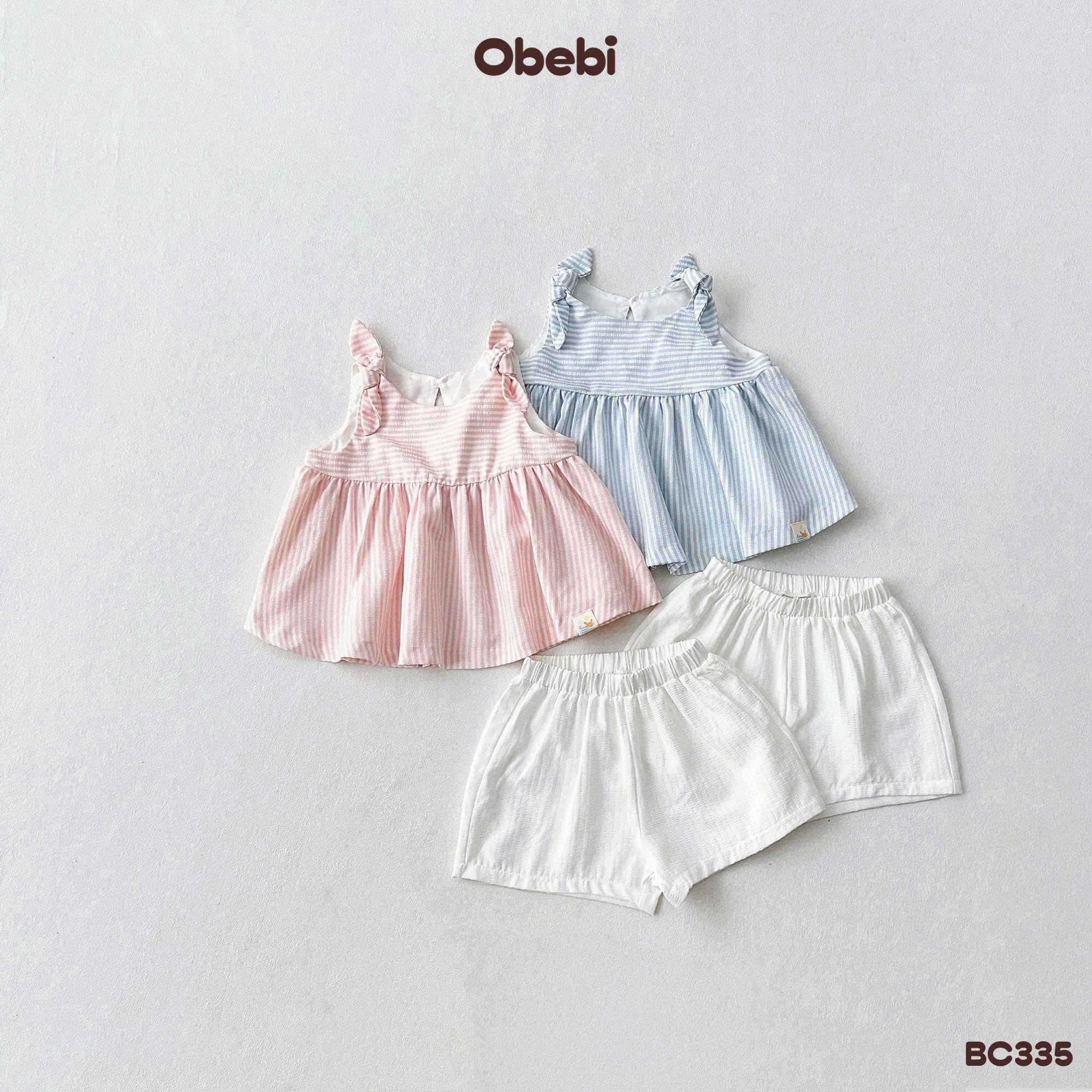 OBEBI - Bộ ba lỗ bé gái kẻ sọc buộc nơ OBEBI (73-120)
