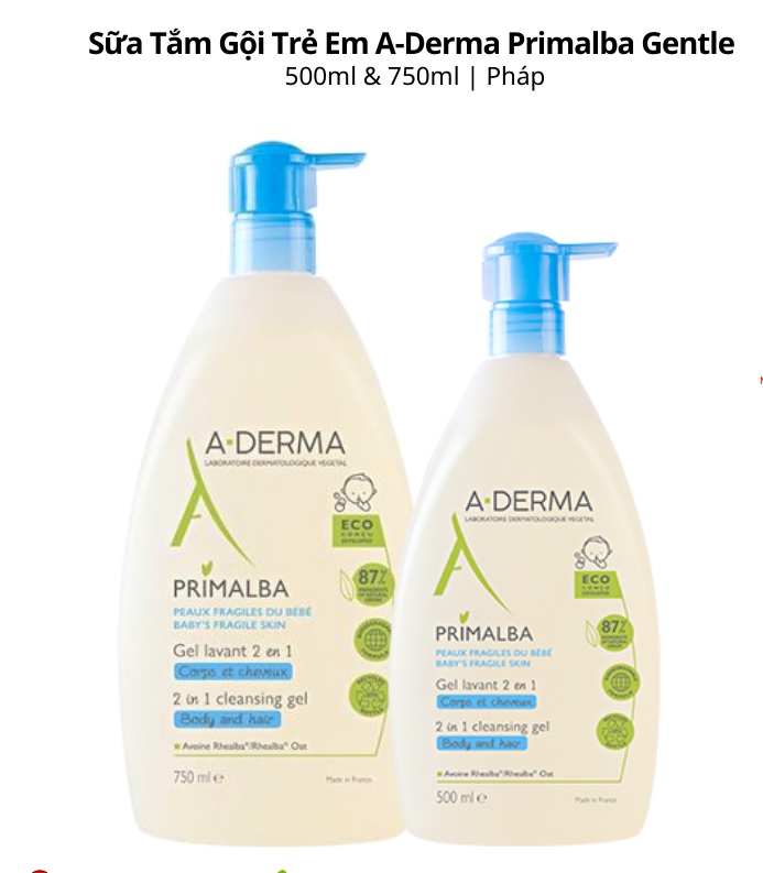 A-DERMA - SỮA TẮM GỘI PRIMALBA BABY