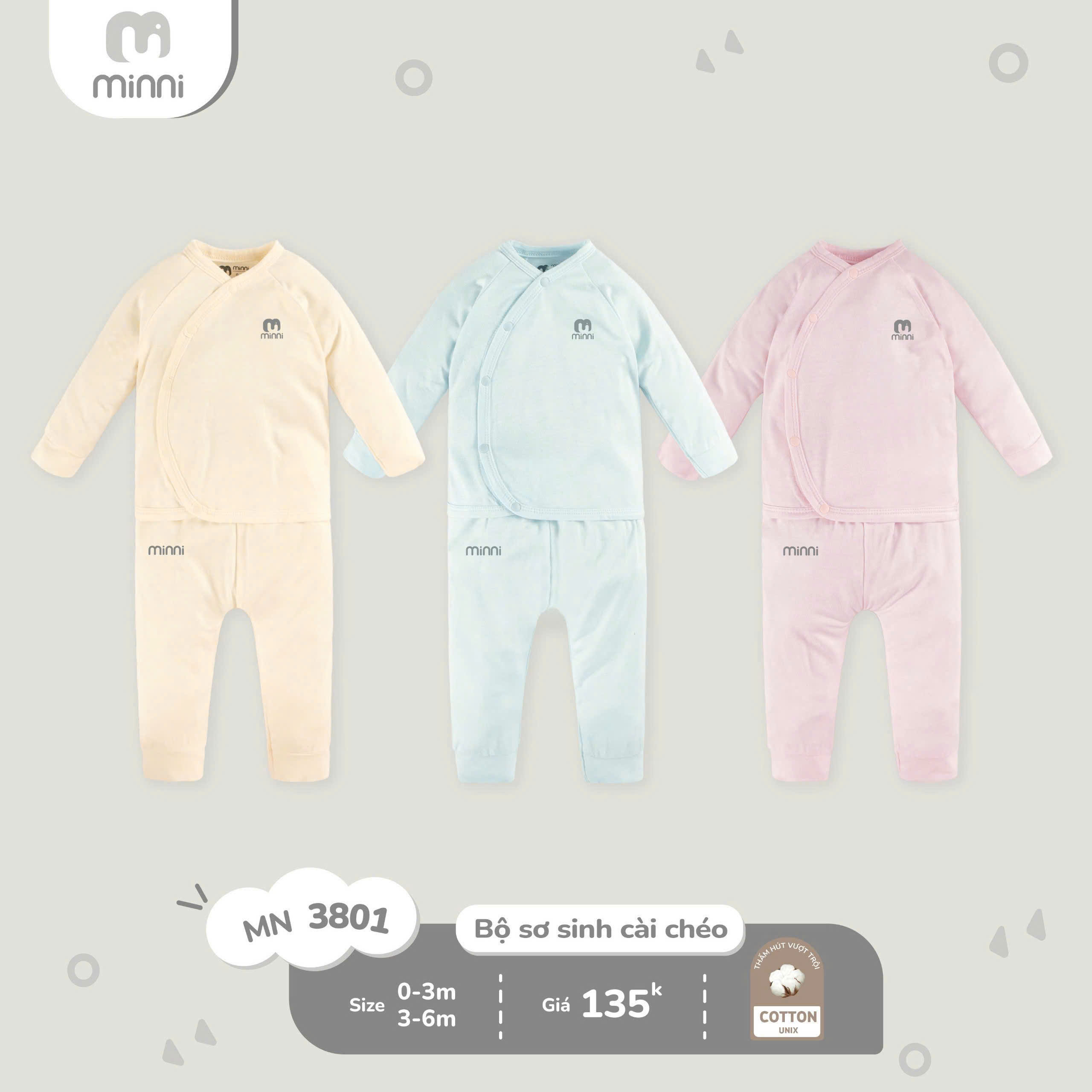 MINNI - BỘ SƠ SINH CÀI CHÉO MN3801