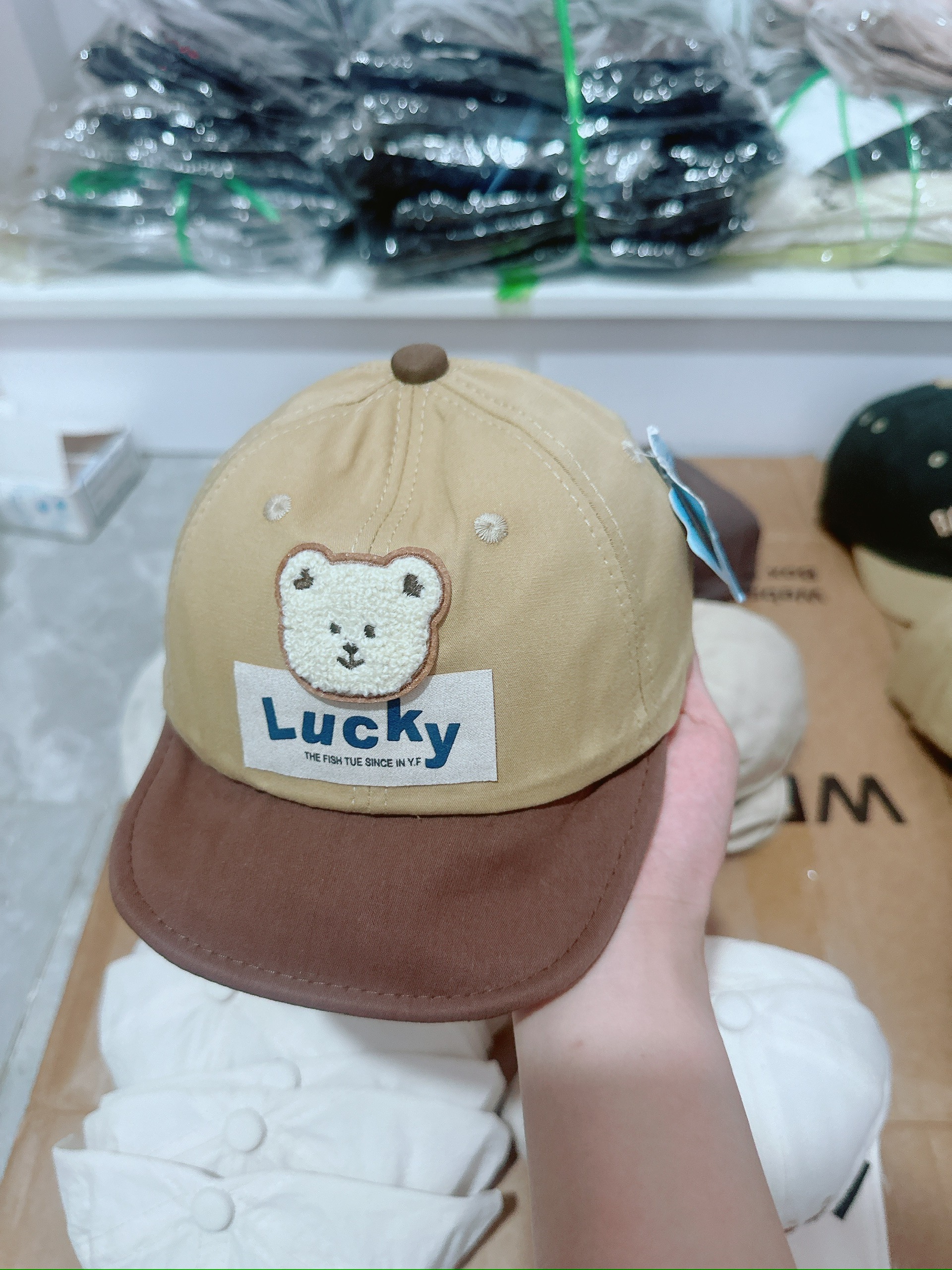 TMT - Mũ Lucky nâu đính gấu(1-3Y)