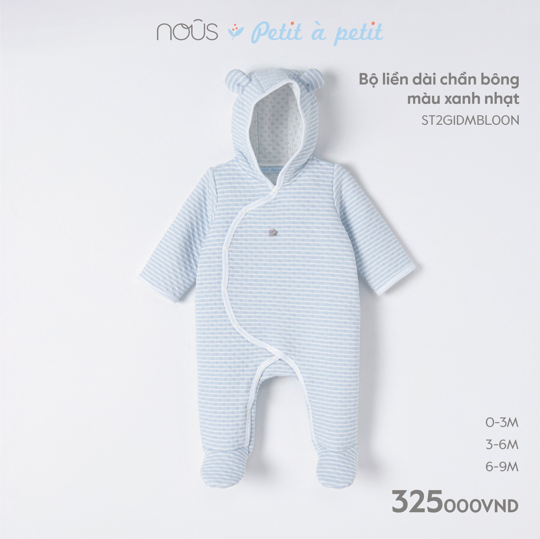 NOUS Bộ liền dài chần bông(0-6M)