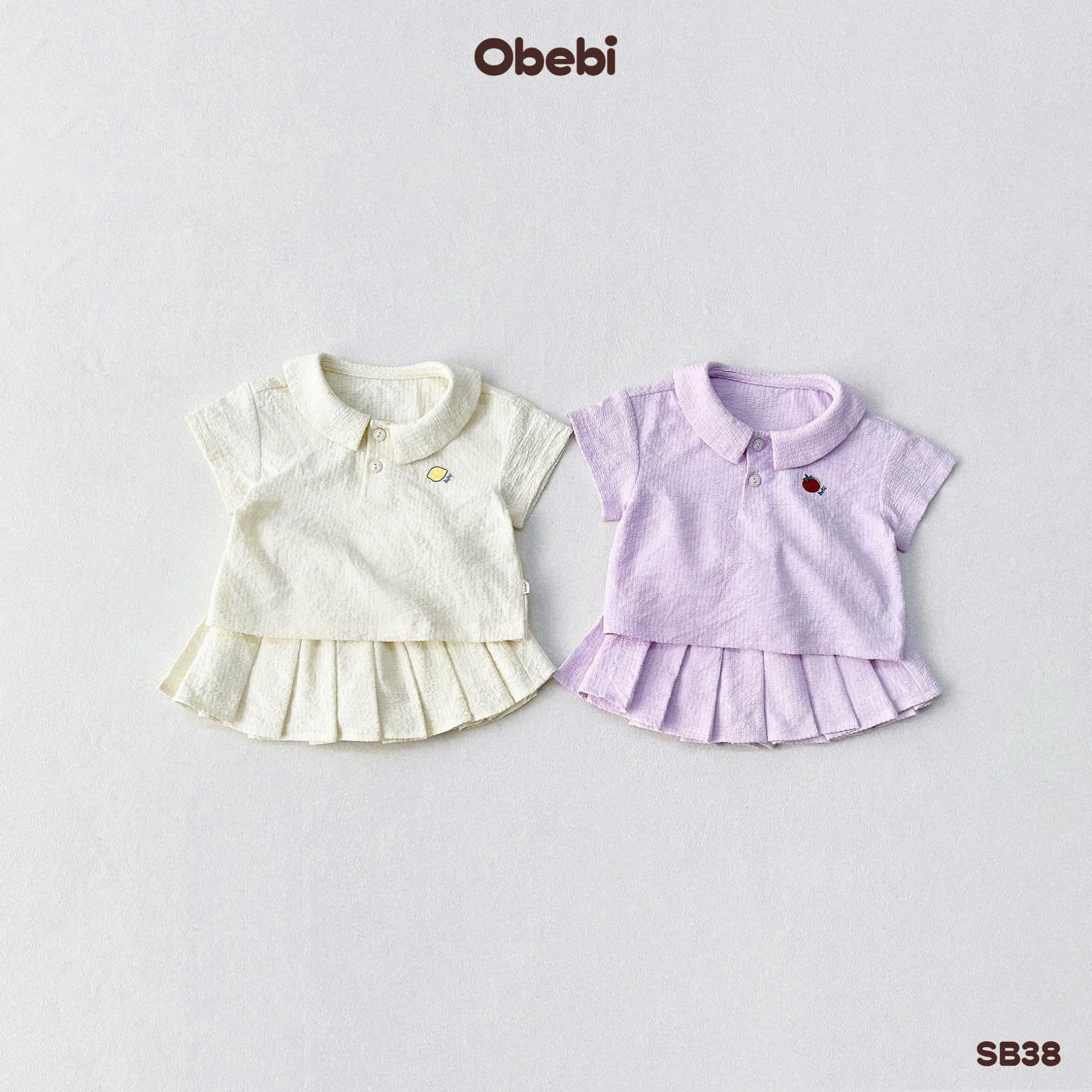 OBEBI - Bộ sơ mi cộc tay chân váy xếp ly OBEBI (73-120)