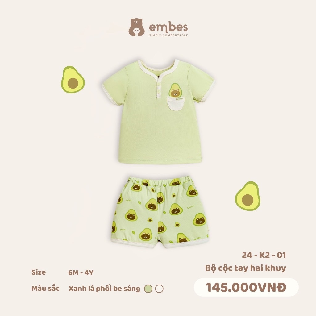 TH - Bộ cộc tay 2 khuy có túi(6M-4Y)