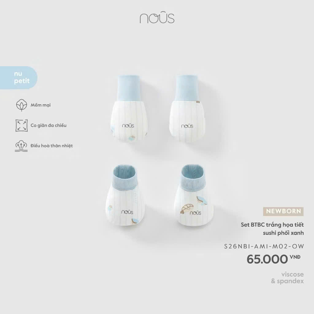 NOUS - Set BTBC trắng họa tiết sushi phối xanh NB