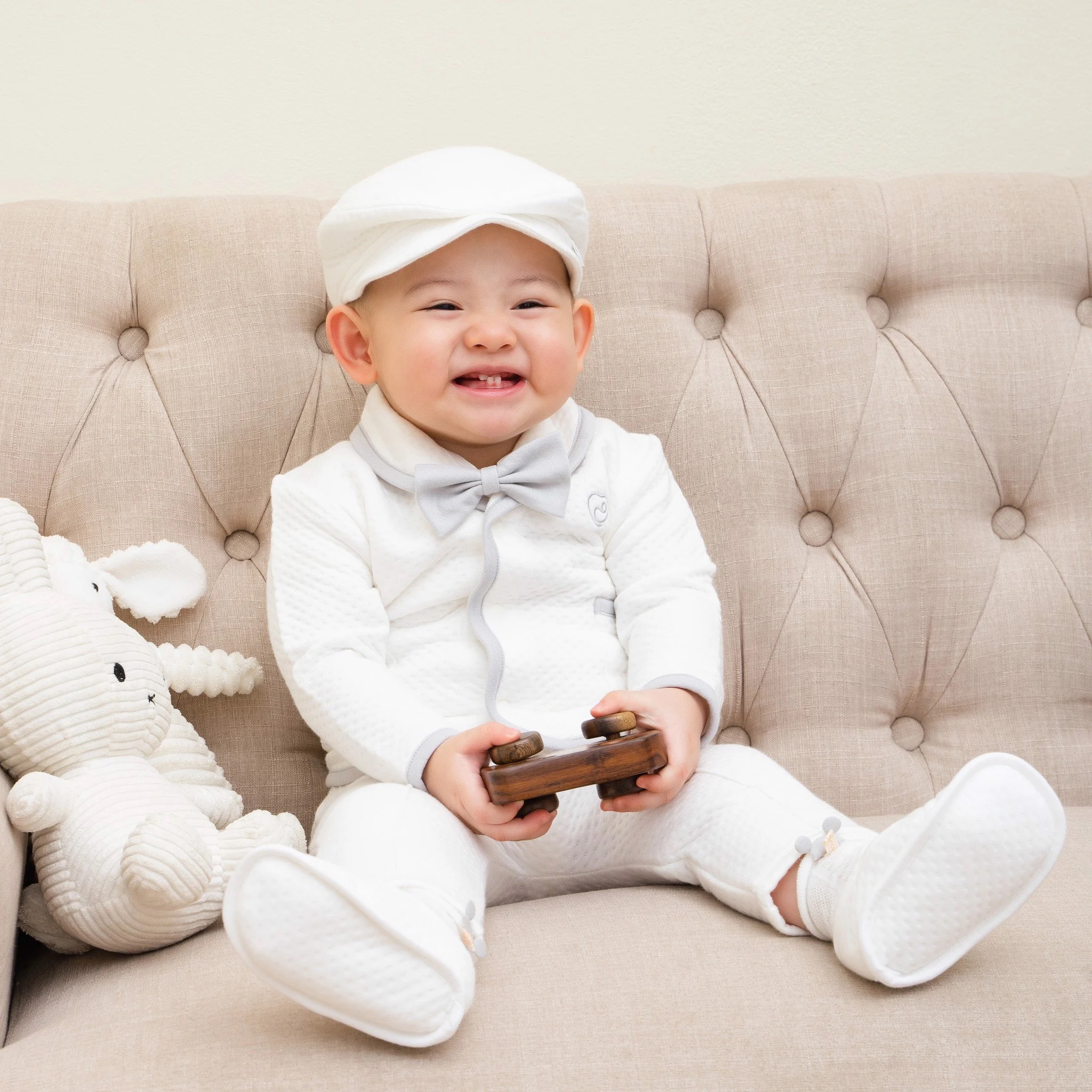 BU Bộ dài tay cài chéo Quilted chần bông(6-12M)