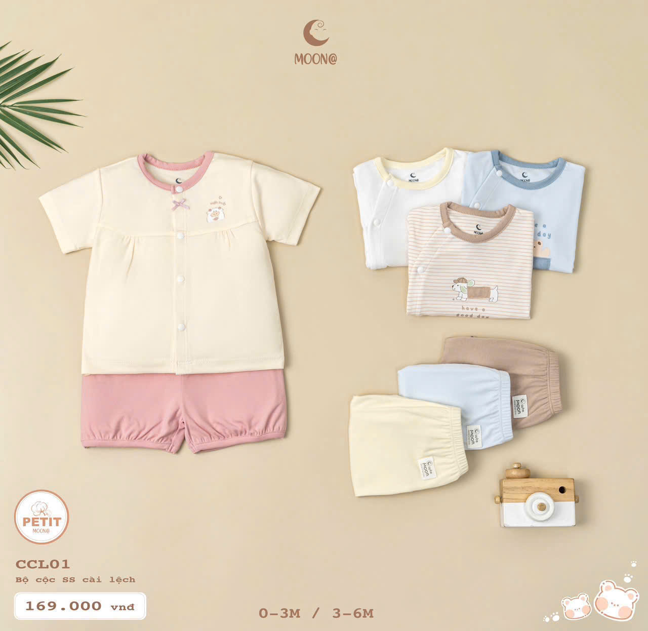 MOON@ - Bộ cộc sơ sinh cài lệch (0-9M)