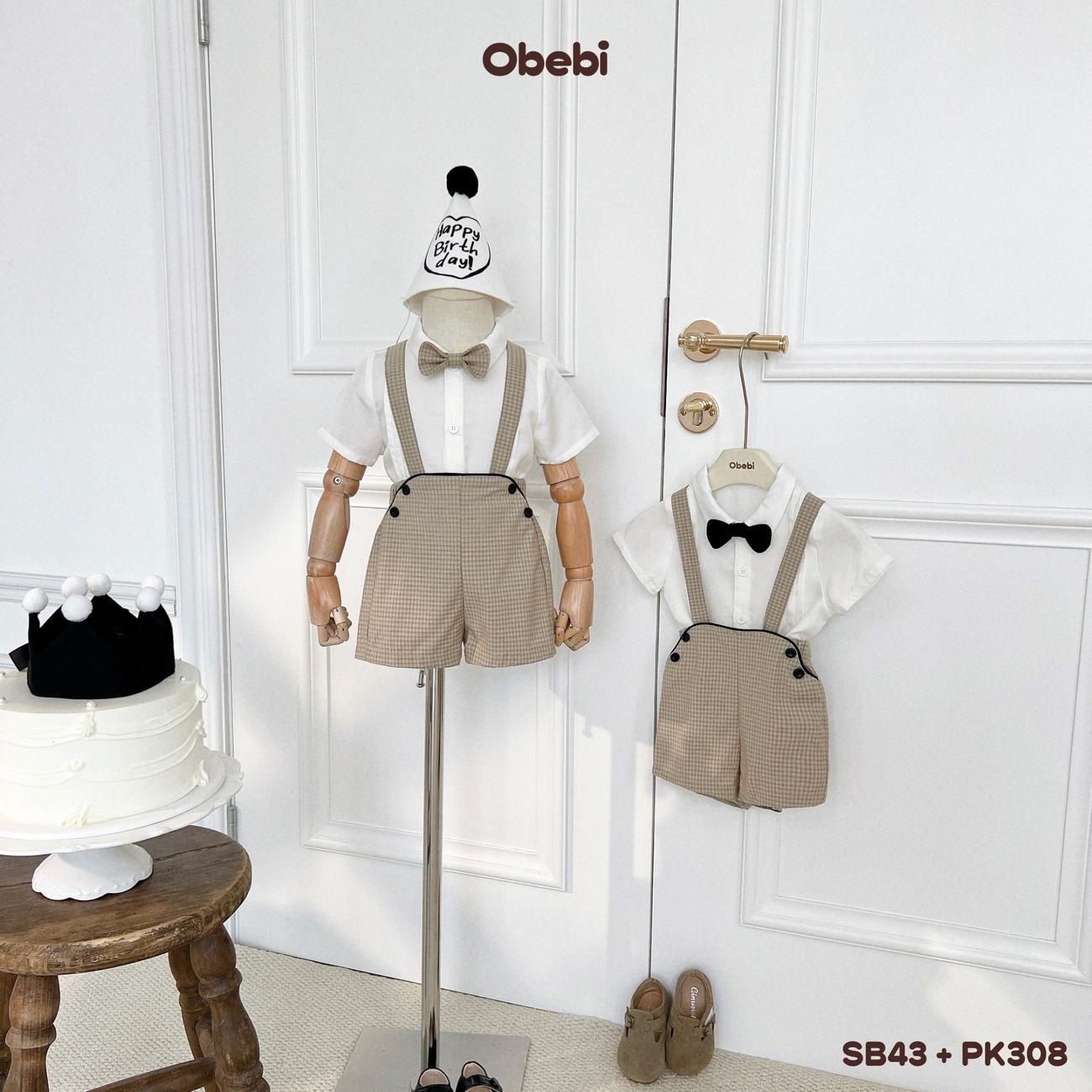OBEBI - Set bộ cộc sơ mi phối quần yếm kẻ OBEBI (73-120)