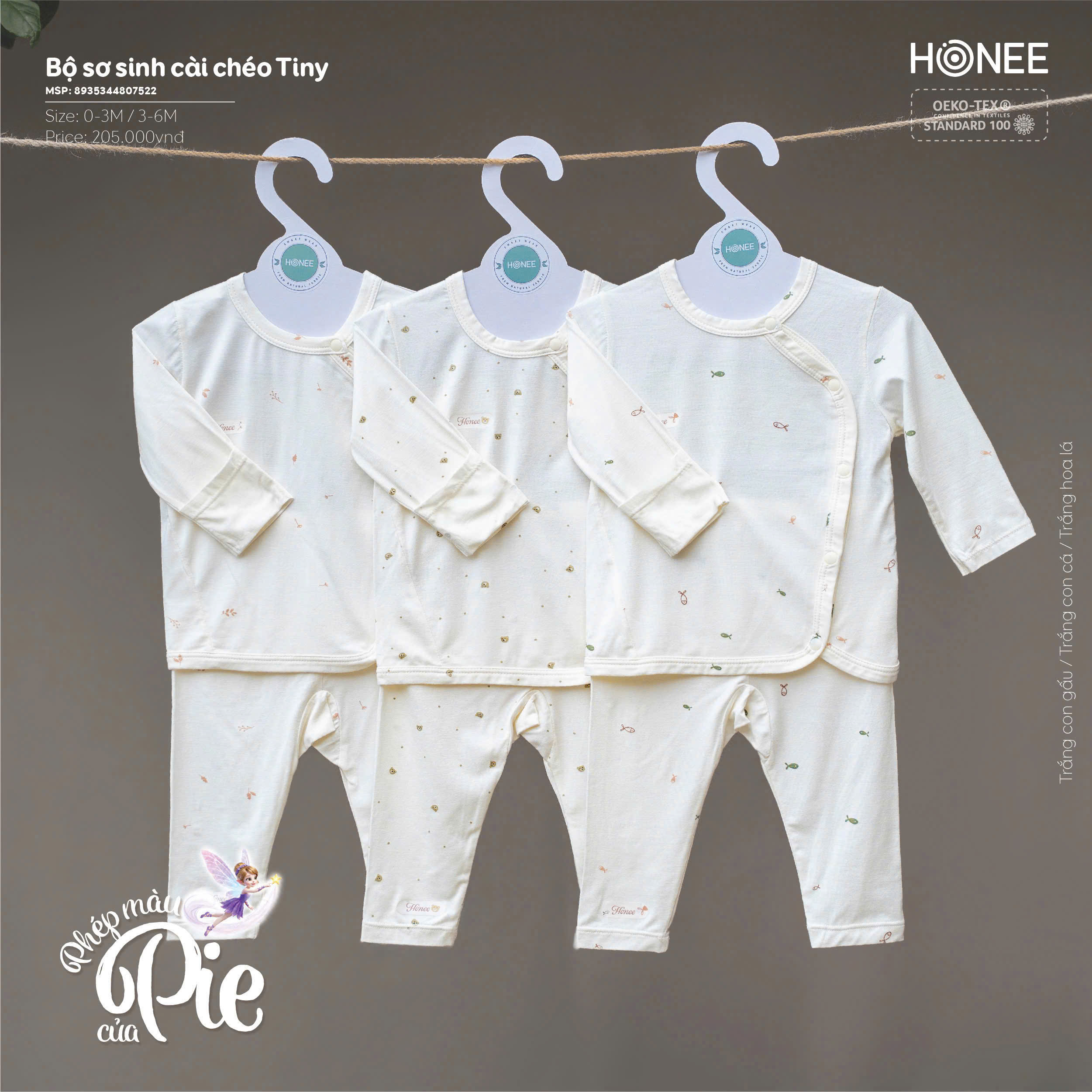 HONEE - BỘ SƠ SINH CÀI CHÉO TINY (0-6M)