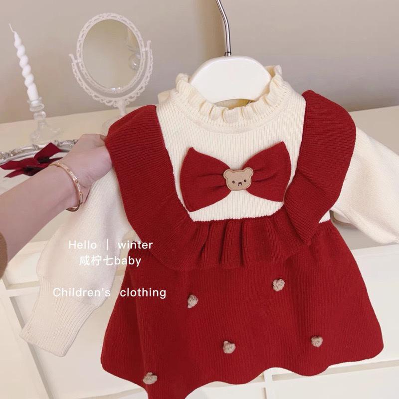 MT Váy len đỏ nơ Gấu(90-130)