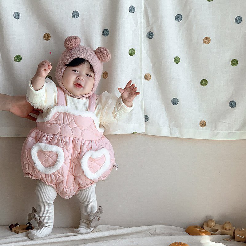 JS Set yếm phao hồng viền lông+áo tay bồng(66-80)