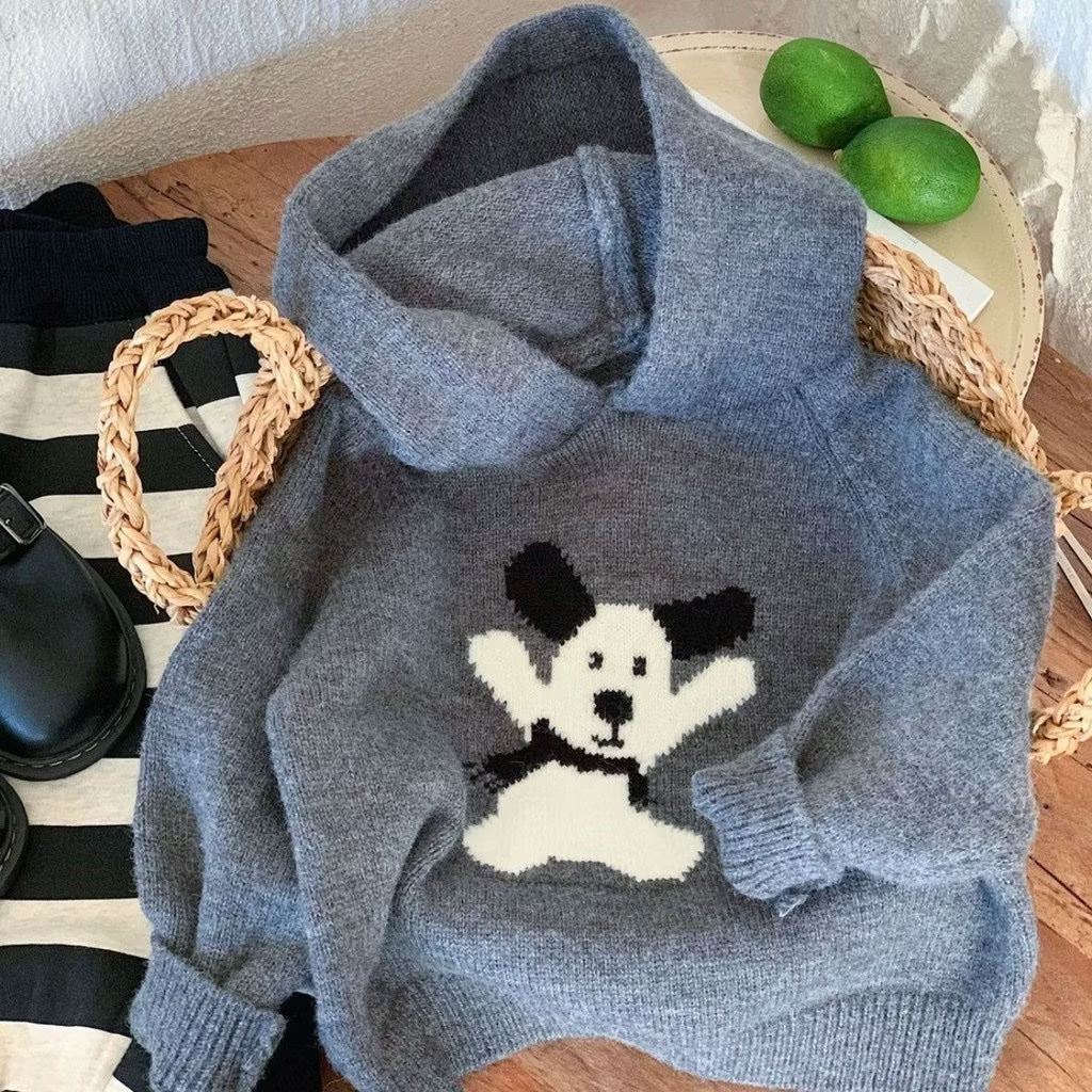 TL - Áo len hoodie in cún ghi(80-130)