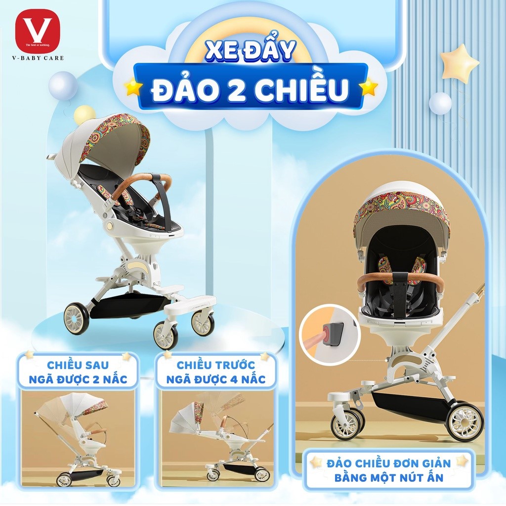 V BABY - XE ĐẨY GẤP GỌN ĐẢO CHIỀU CÓ KHAY ĂN IX9
