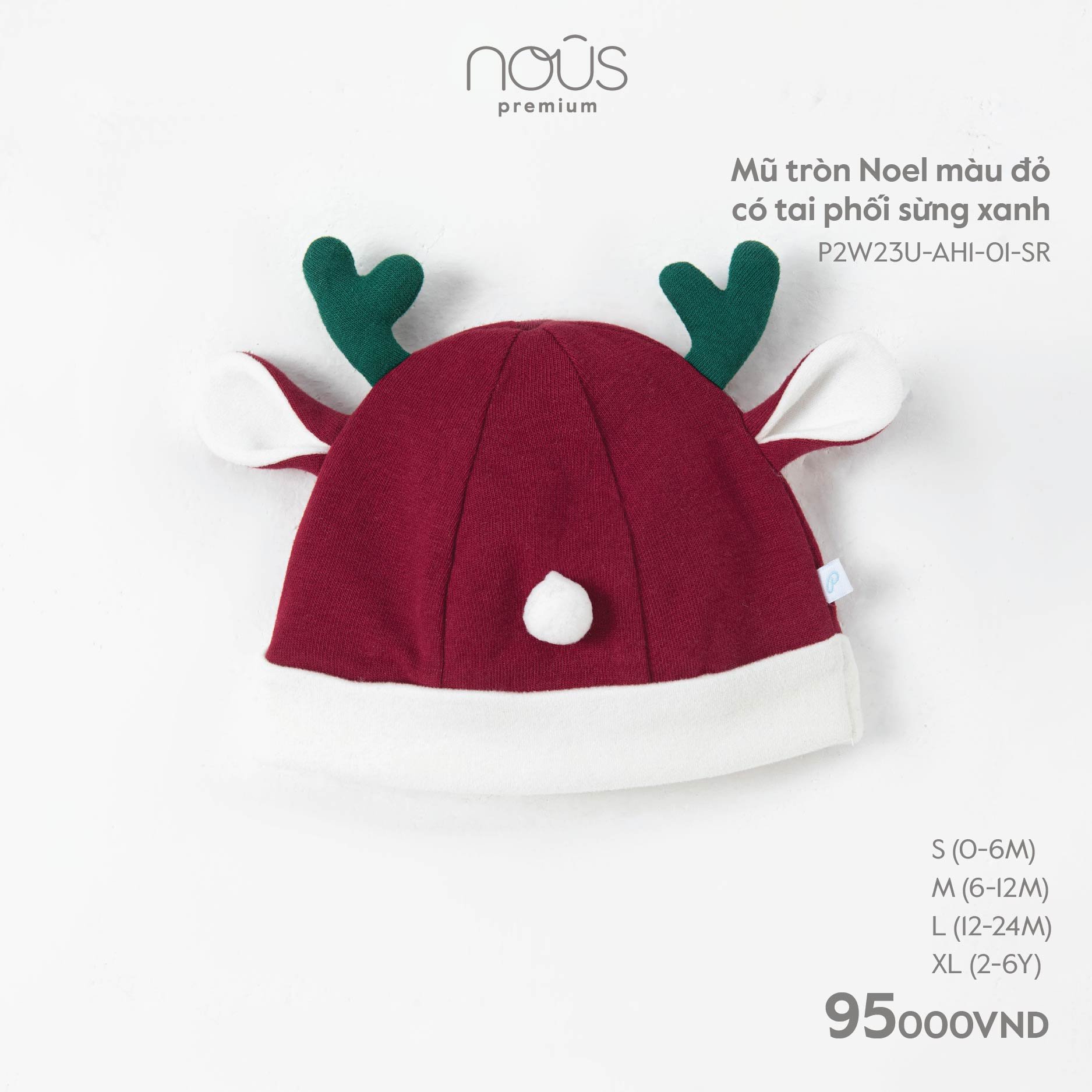 NOUS Mũ tròn Noel màu đỏ có tai phối sừng xanh(S-XL)