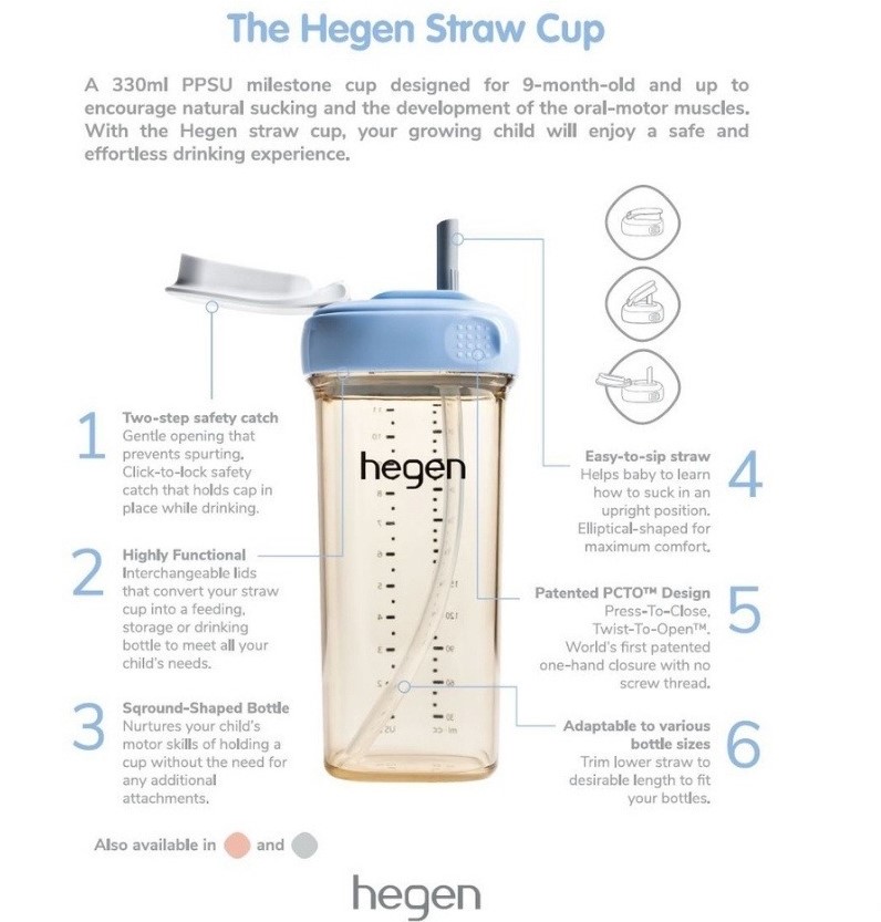 HEGEN - BÌNH TẬP UỐNG STRAW CUP PPSU 330ML