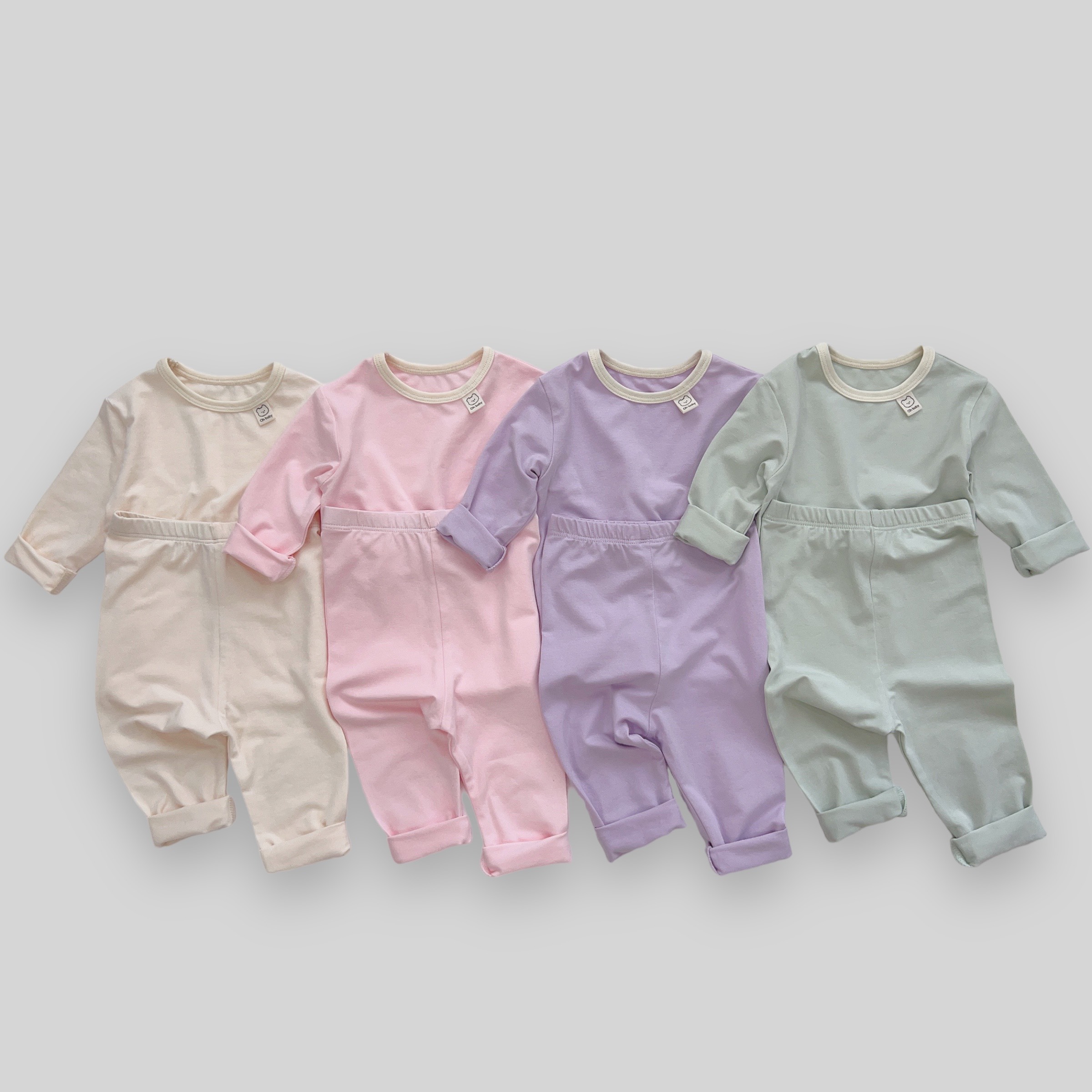 OBB Bộ Cotton trơn cổ viền kem(S80-100)