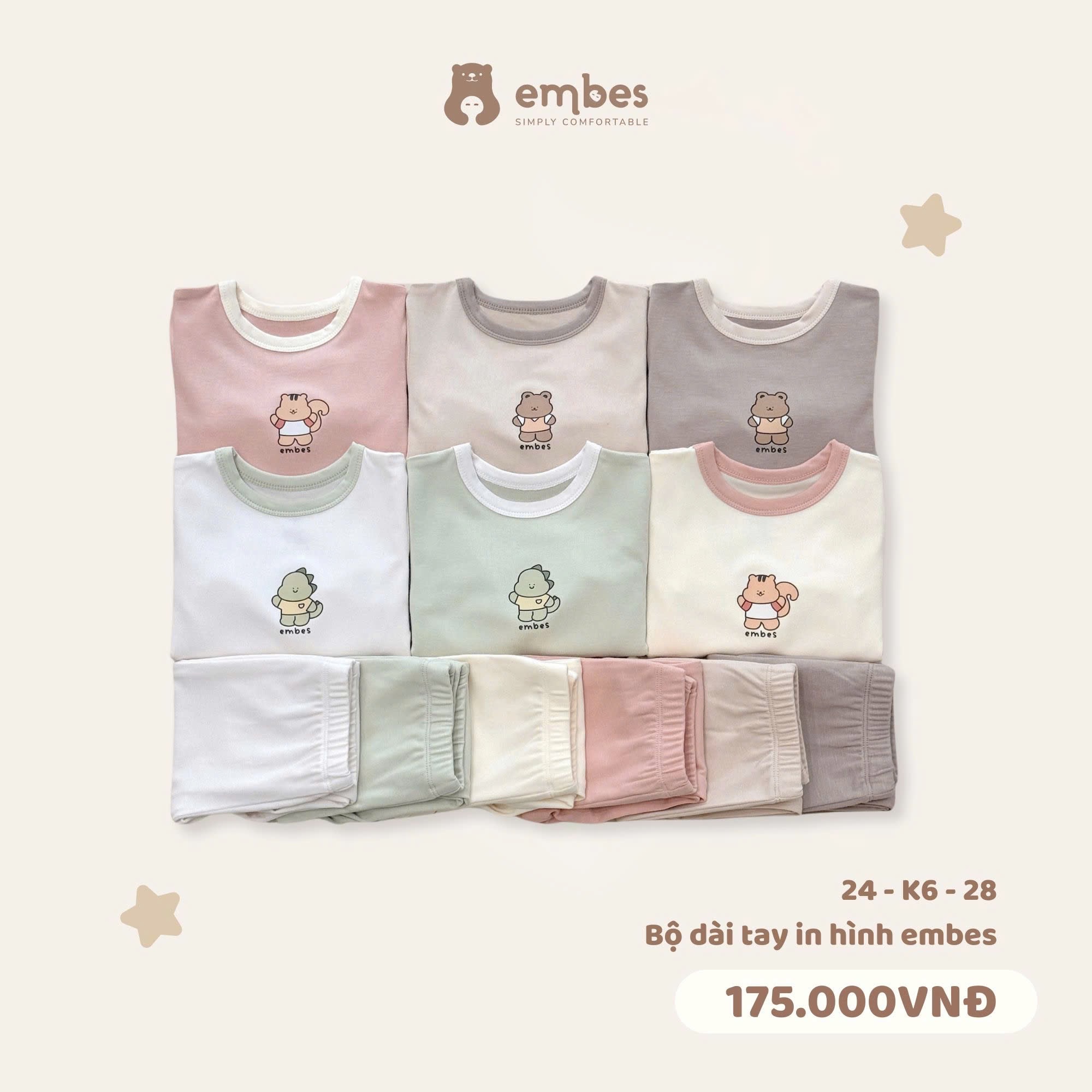 TH - Bộ dài tay in hình Gấu Embes(9M-4Y)