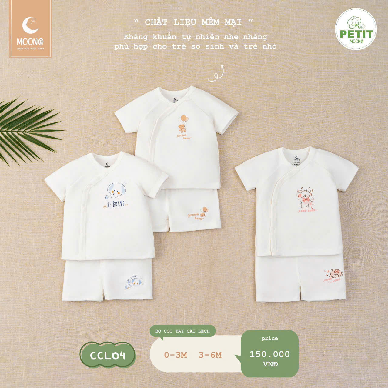 MOON@ - Bộ cộc tay cài lệch in hình thú (0-6M)