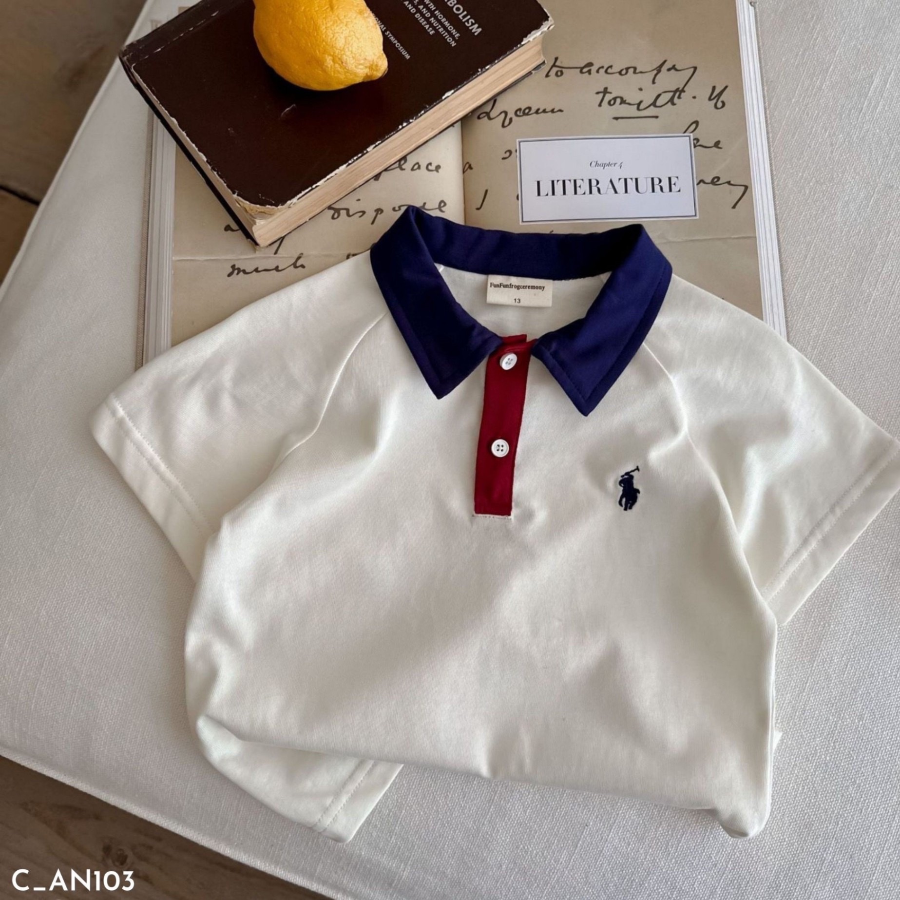 TH -Áo polo phối cổ thêu ngựa(90-140)