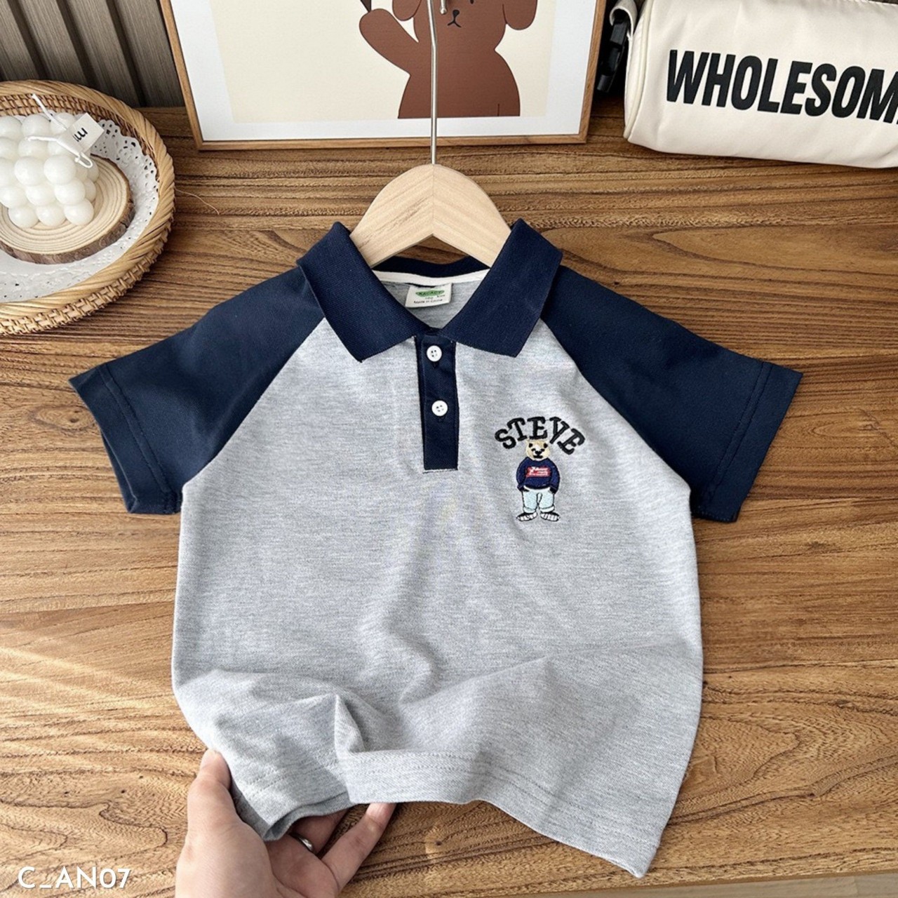 TH-Áo POLO2 khuy Gấu Steve(100-140)