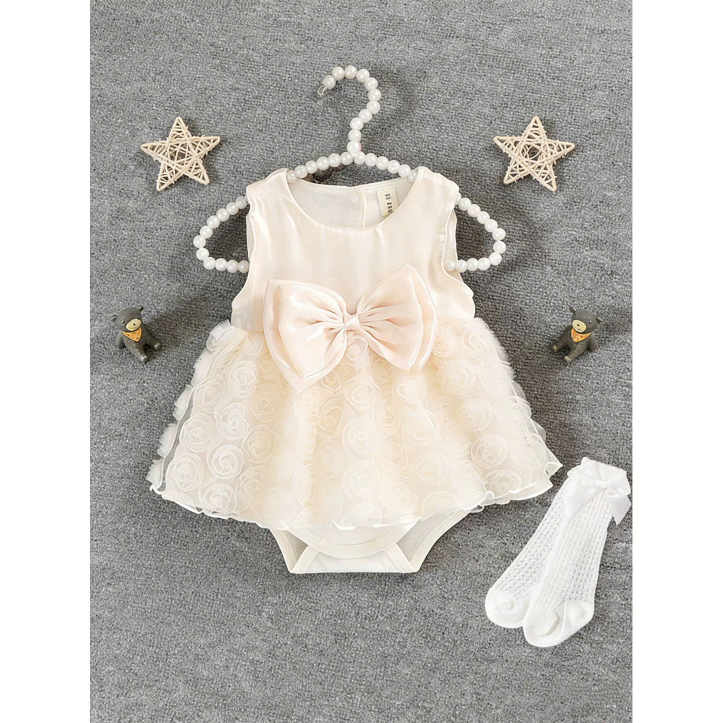 JS - Body váy sát nách organza hoa hồng voan nối (59-80)