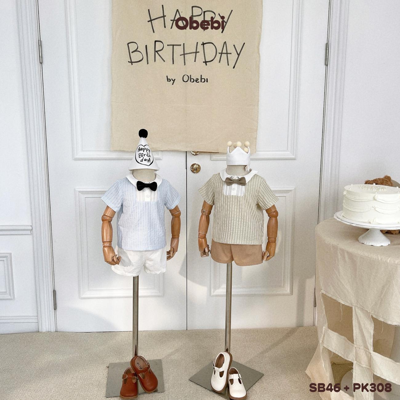 OBEBI - Set bộ cộc sơ mi kẻ sọc công tử OBEBI (73-120)
