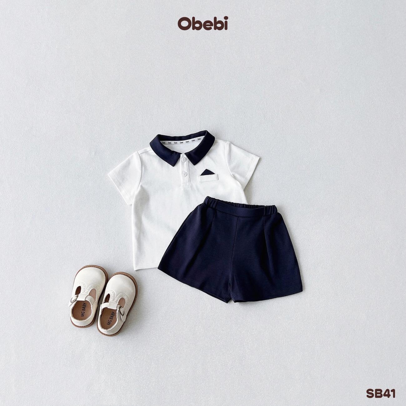 OBEBI - Set bộ polo cộc bé trai thêu chữ OBEBI (73-120)