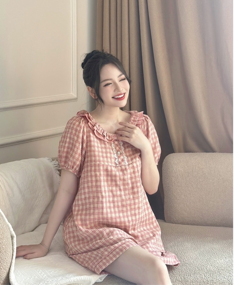 JM - Bộ bầu kẻ hồng có bèo nhún(M,L)