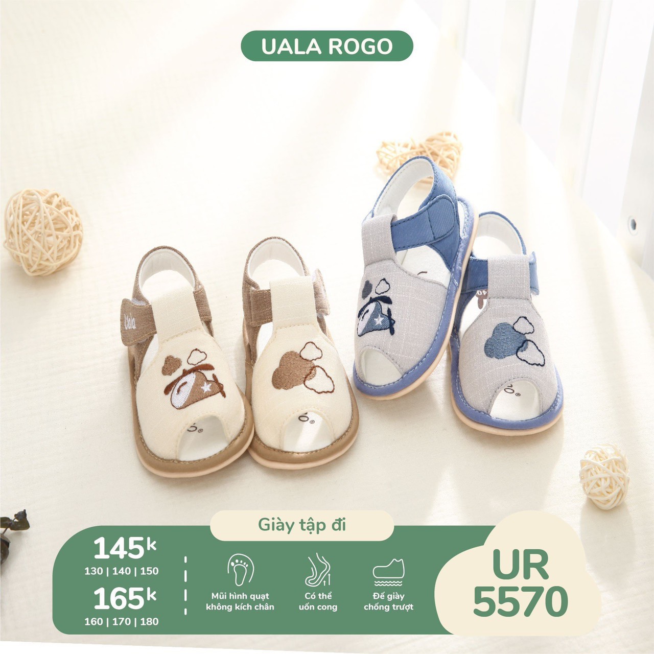 UALA ROGO - Dép tập đi UR5570 (S160-170-180) be nâu, xanh