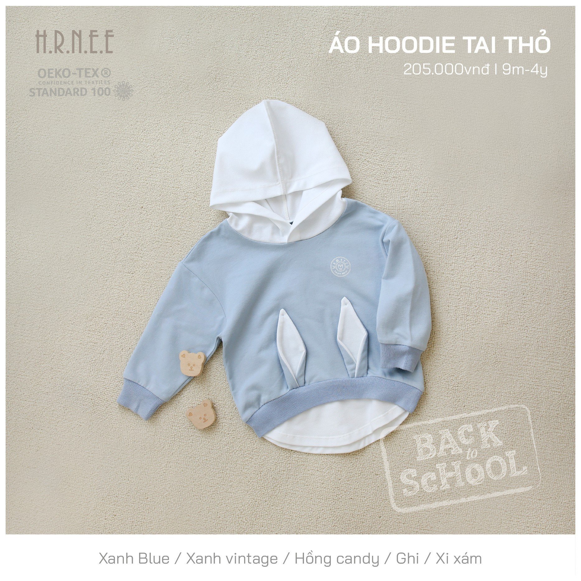 HRNEE Áo Hoodie tai thỏ(S6M-3Y)