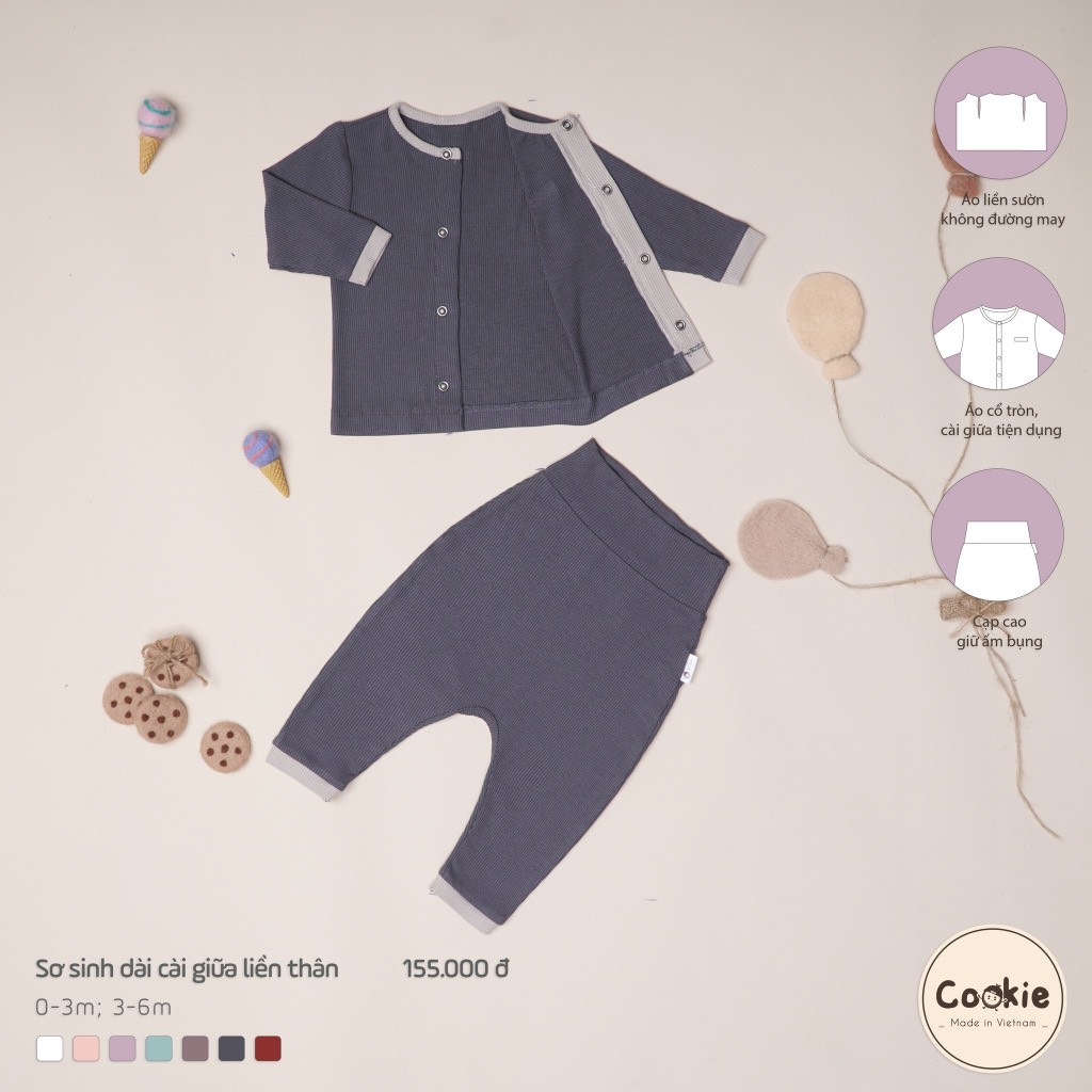 COOKIE SS dài cài giữa liền thân(0-6M)