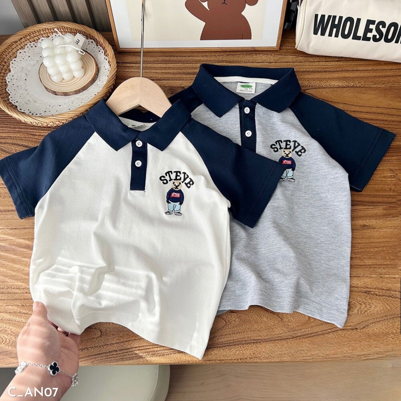 TH-Áo POLO2 khuy Gấu Steve(100-140)