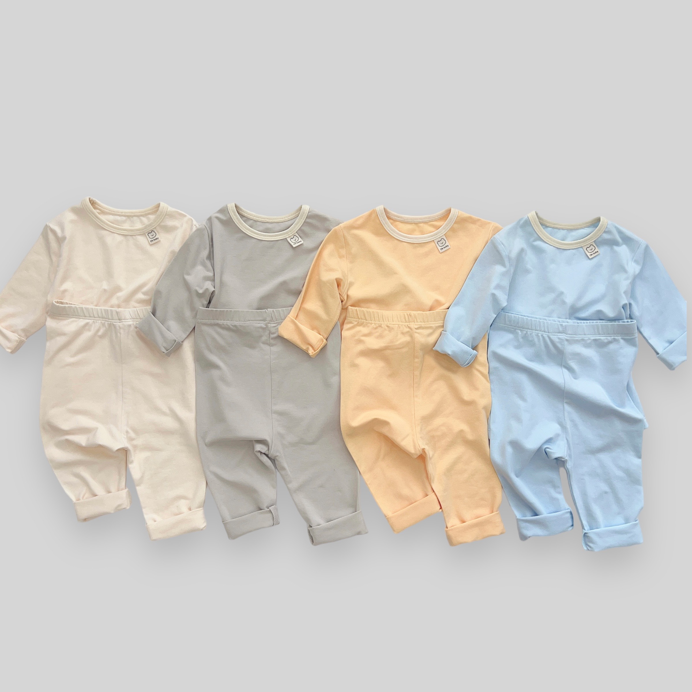 OBB Bộ Cotton trơn cổ viền kem(S80-100)