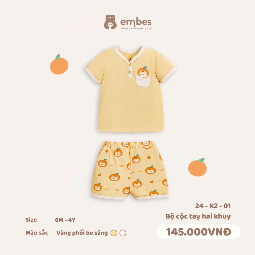 TH - Bộ cộc tay 2 khuy có túi(6M-4Y)