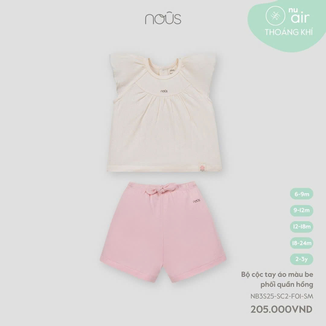 NOUS - Bộ cộc tay áo màu be phối quần hồng(6M-2Y)